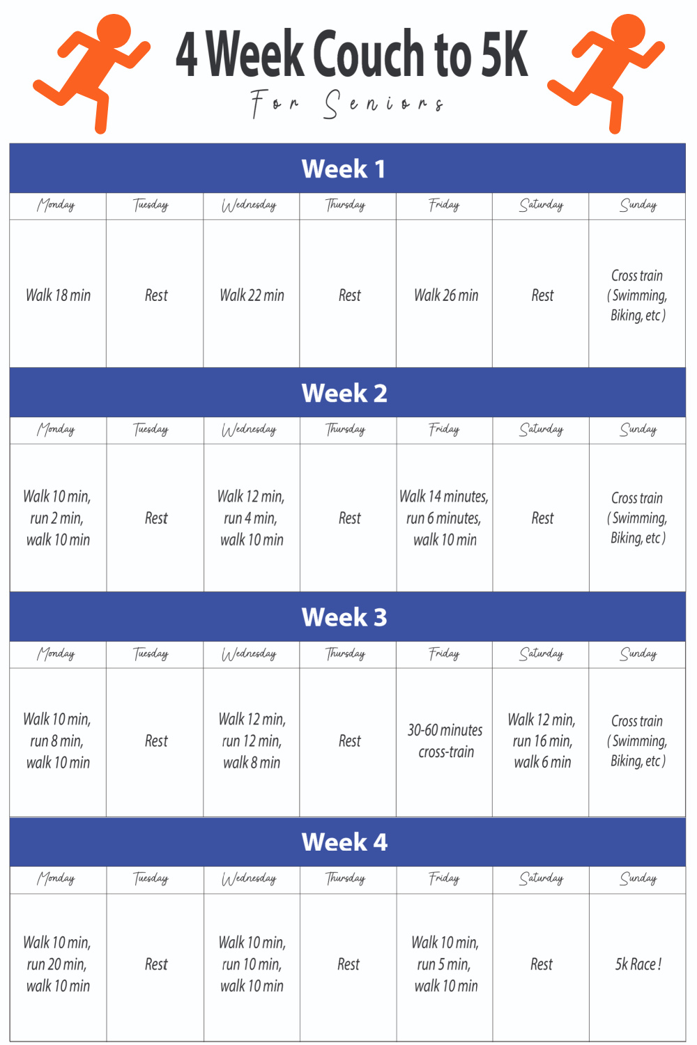 4 Week Couch To 5K Plan For Seniors Free PDF 